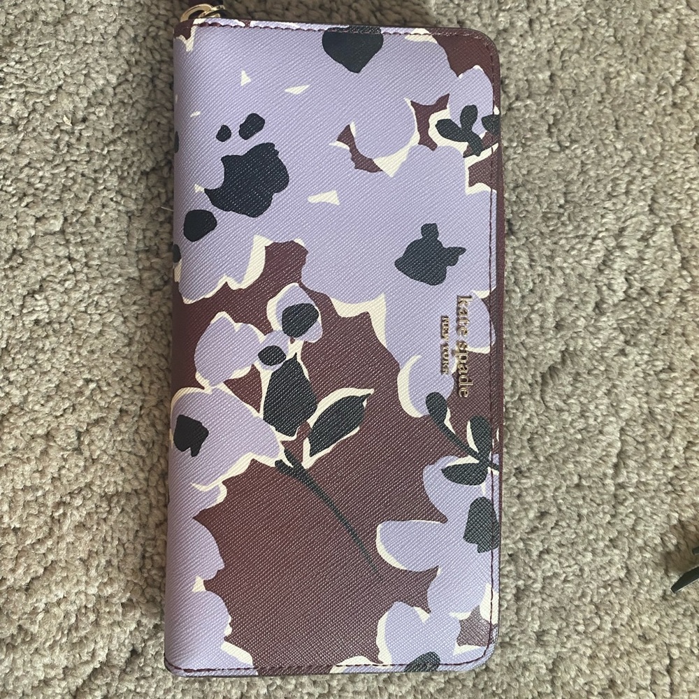 kate spade floral zip wallet in lavender, brown, black, cream